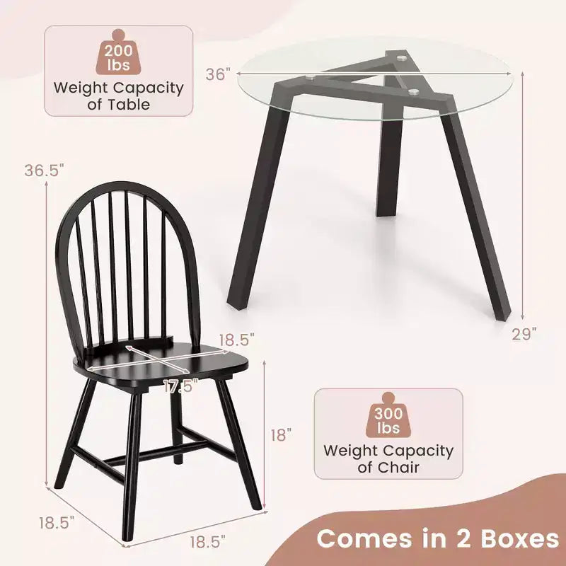 Ensemble de salle à manger 3 pièces Costway pour 2, table ronde avec 2 chaises, cadre en bois d'hévéa massif, moderne Noir/Beige