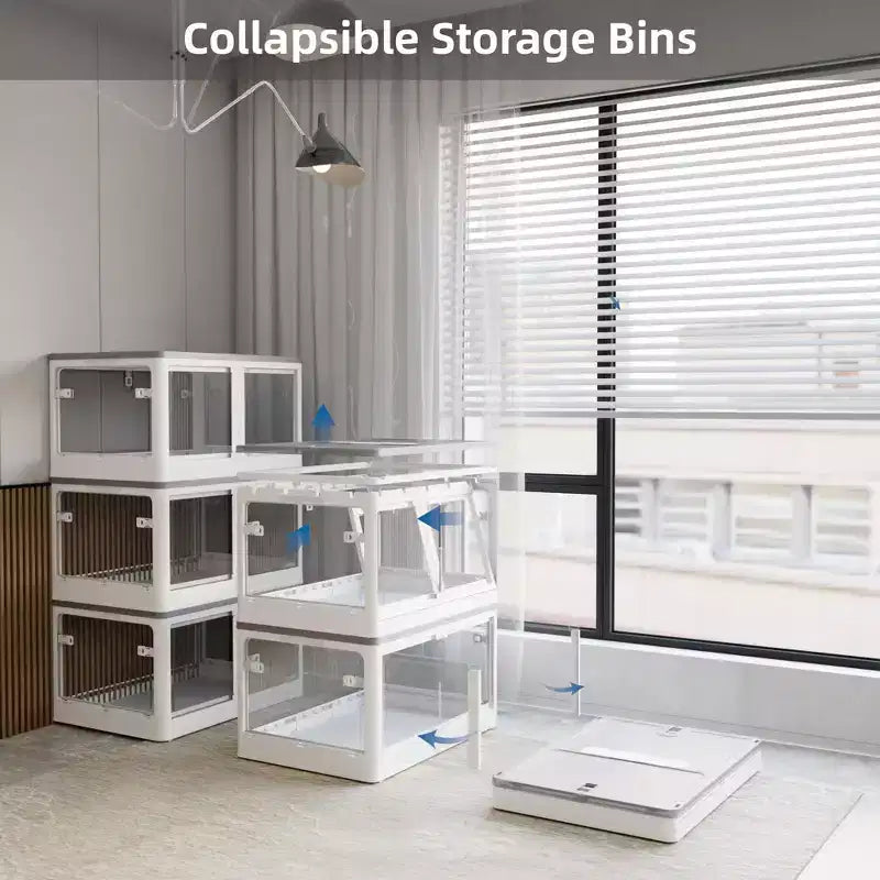 Lot de 4 bacs de rangement transparents empilables avec roulettes et ouverture à 5 sens