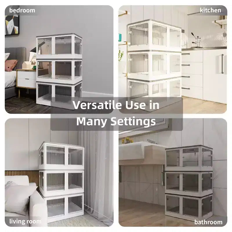 Lot de 4 bacs de rangement transparents empilables avec roulettes et ouverture à 5 sens