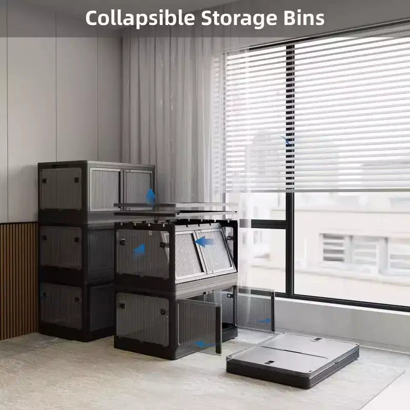 Lot de 4 bacs de rangement transparents empilables avec roulettes et ouverture à 5 sens