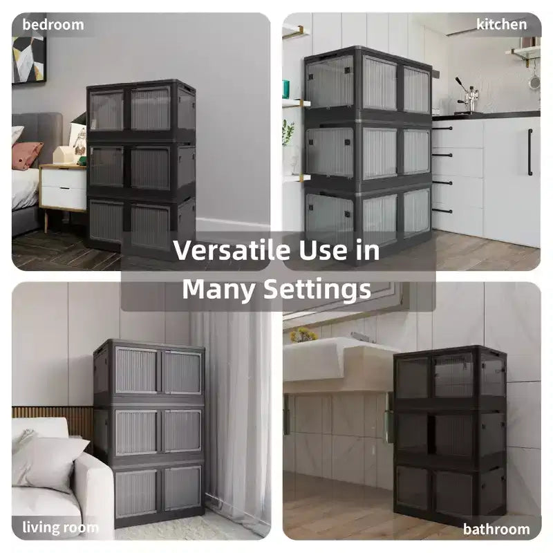 Lot de 4 bacs de rangement transparents empilables avec roulettes et ouverture à 5 sens