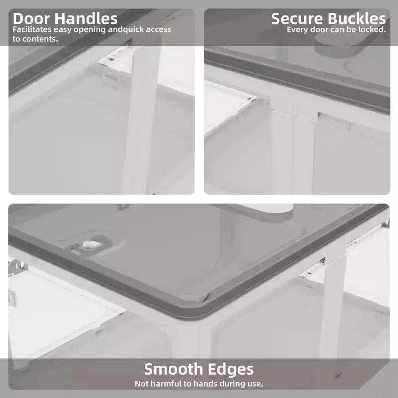 Lot de 4 bacs de rangement transparents empilables avec roulettes et ouverture à 5 sens