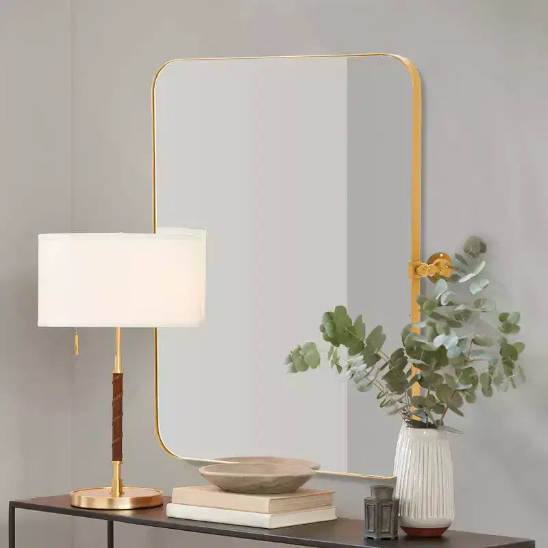 Miroir mural rectangulaire doré à bords arrondis – 36" x 24"