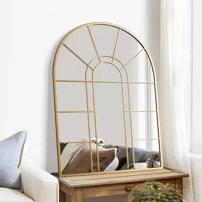 Miroir mural double arche avec grille dorée – 41" x 28"