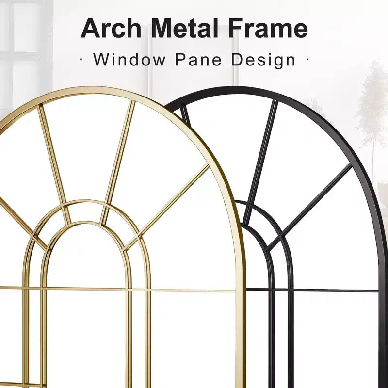 Miroir mural double arche avec grille dorée – 41" x 28"
