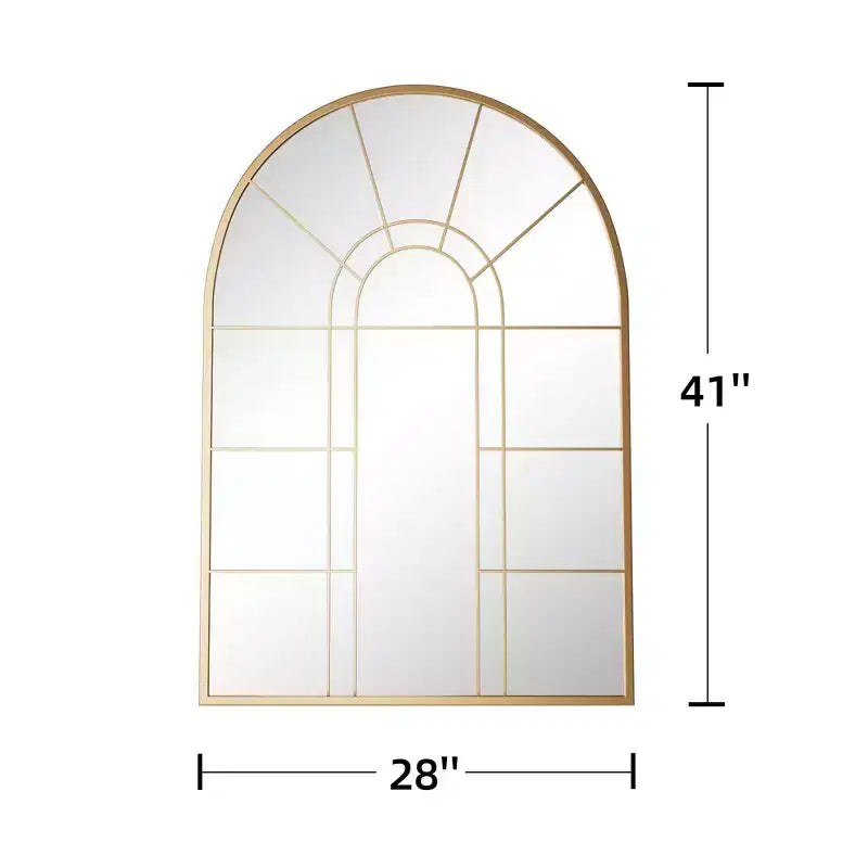 Miroir mural double arche avec grille dorée – 41" x 28"