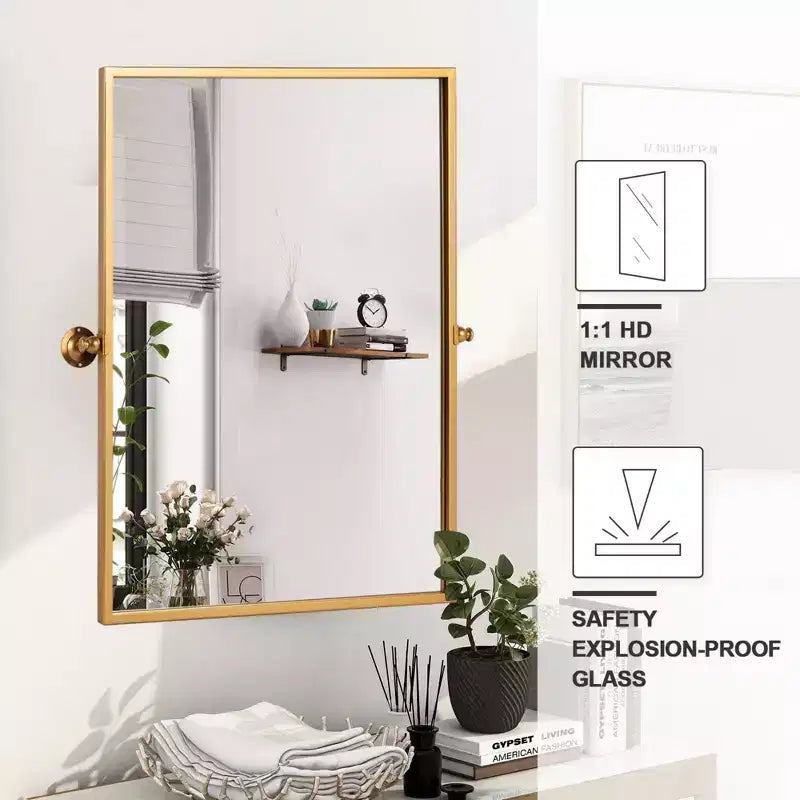 Miroir mural rectangulaire rotatif doré – 38" x 26"
