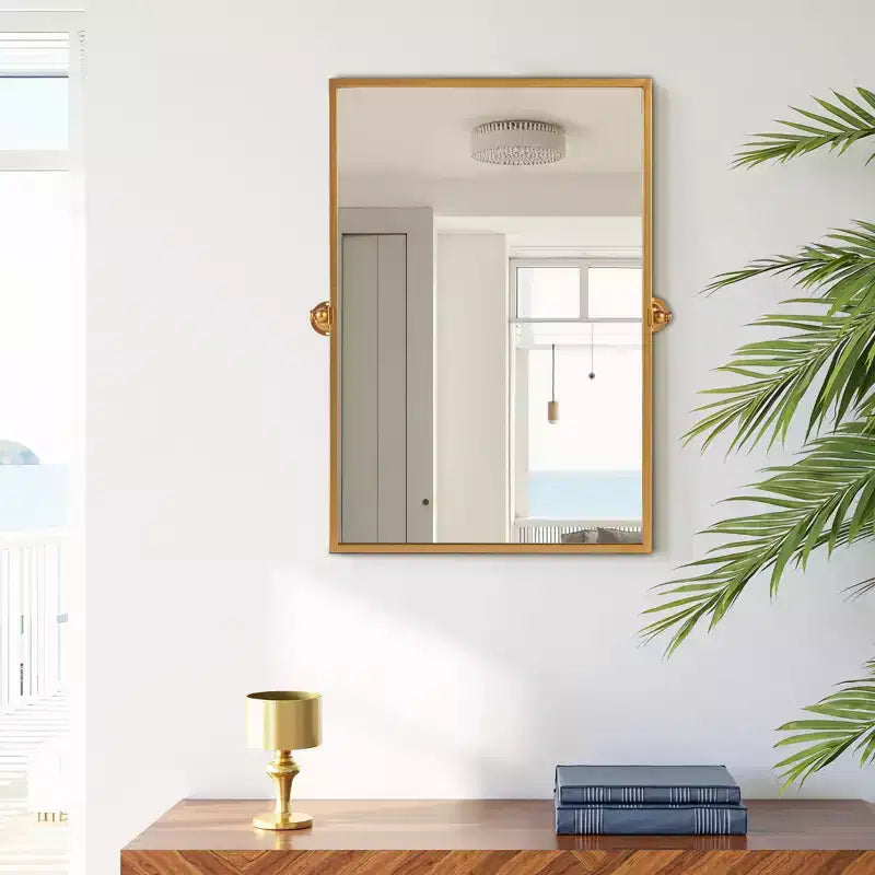 Miroir mural rectangulaire rotatif doré – 38" x 26"