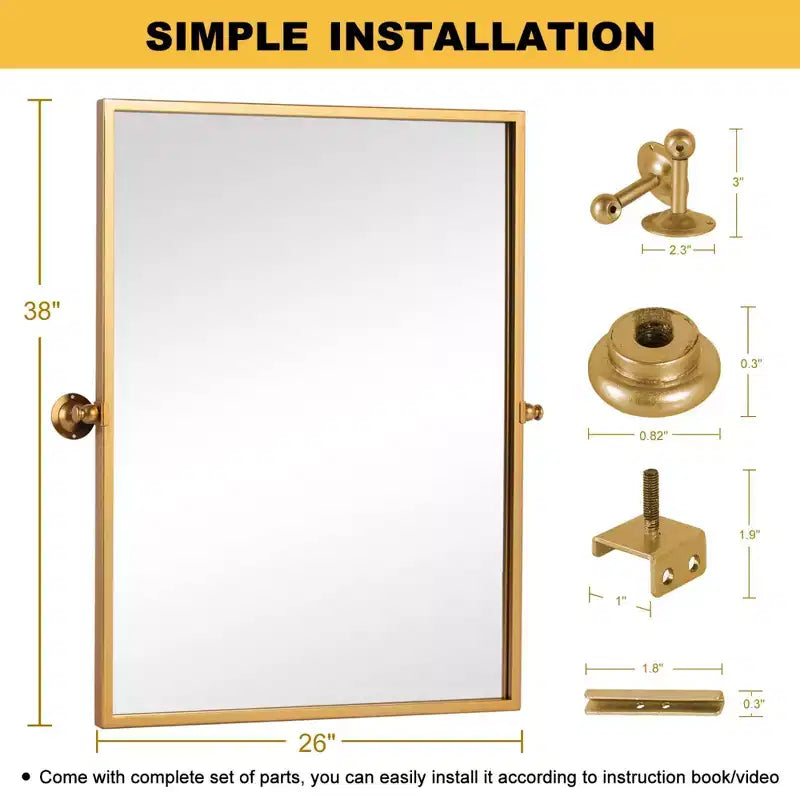 Miroir mural rectangulaire rotatif doré – 38" x 26"