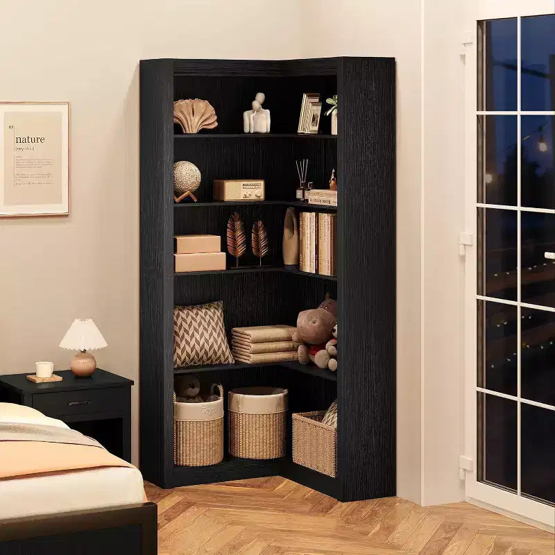 Bibliothèque d'angle de style fermette à 5 niveaux de 182,4 cm avec kit anti-basculement