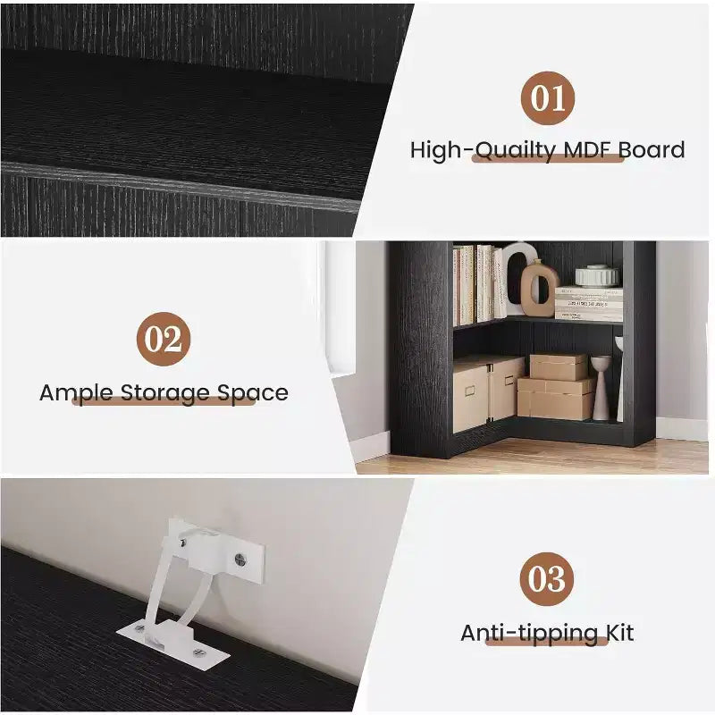 Bibliothèque d'angle de style fermette à 5 niveaux de 182,4 cm avec kit anti-basculement
