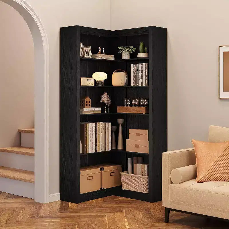 Bibliothèque d'angle de style fermette à 5 niveaux de 182,4 cm avec kit anti-basculement