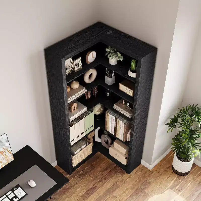 Bibliothèque d'angle de style fermette à 5 niveaux de 182,4 cm avec kit anti-basculement