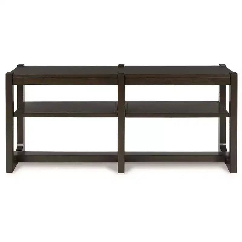 Table console moderne avec étagères réglables – Brun foncé, 65 po de large