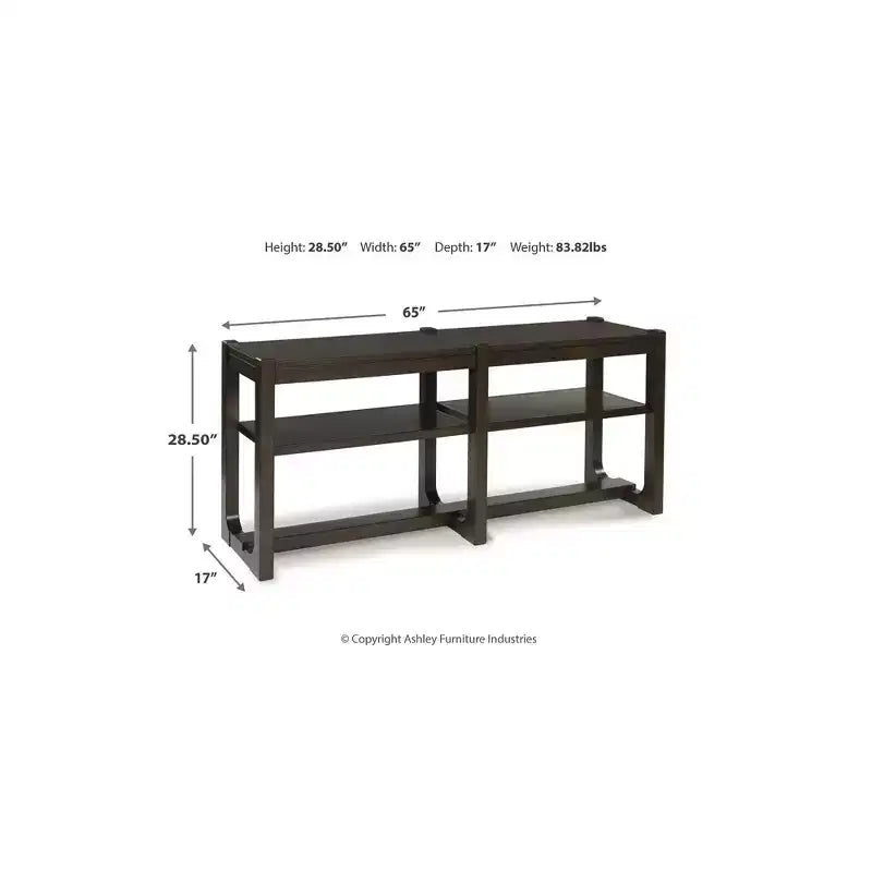 Table console moderne avec étagères réglables – Brun foncé, 65 po de large