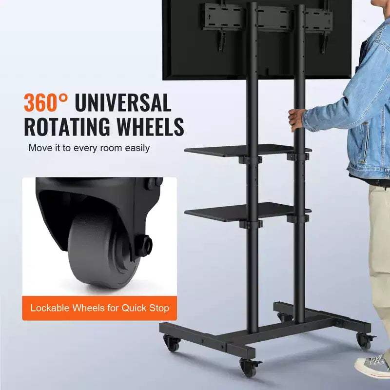 Meuble TV mobile à roulettes et double plateau, réglable en hauteur – Convient aux téléviseurs de 32" à 70"