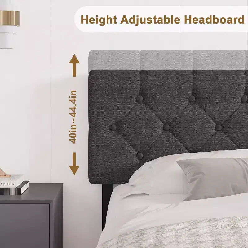 Lit plateforme rembourré pleine grandeur avec tête de lit réglable et ports USB – Gris clair