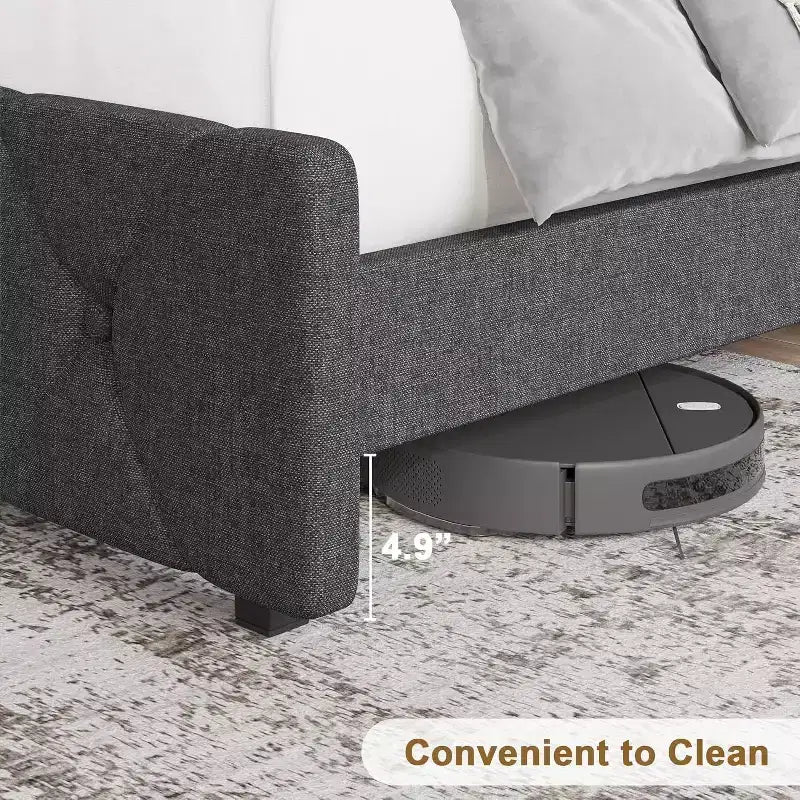 Lit plateforme rembourré pleine grandeur avec tête de lit réglable et ports USB – Gris clair