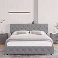 Lit plateforme rembourré pleine grandeur avec tête de lit réglable et ports USB – Gris clair