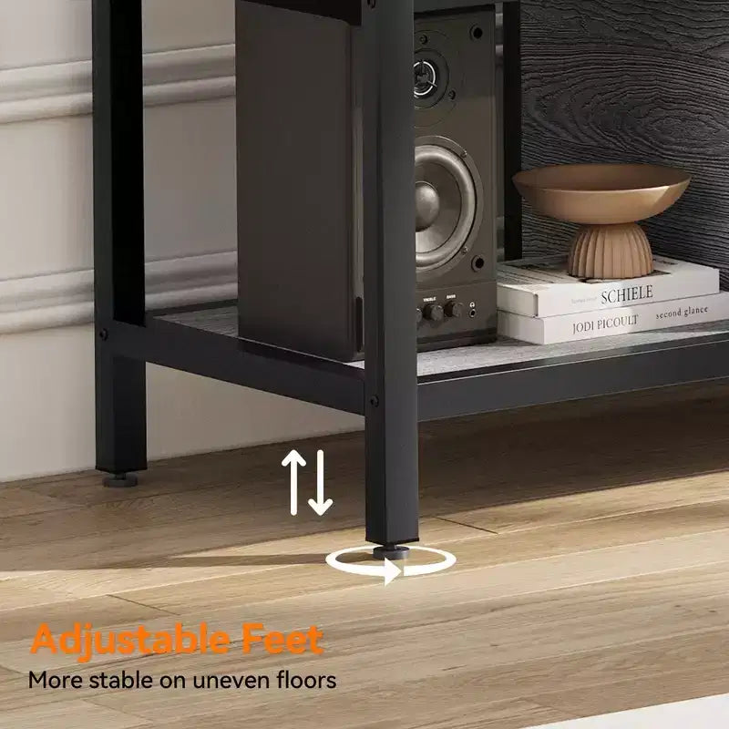 Meuble TV rustique de 65 po pour téléviseurs jusqu'à 75 po – 2 portes, étagères ouvertes et pieds réglables
