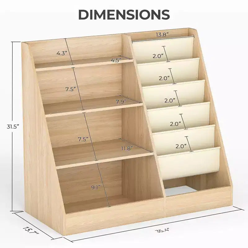 Étagère à Livres et Organisateur de Rangement de Jouets à 4 Niveaux pour Enfants avec Poches en Tissu
