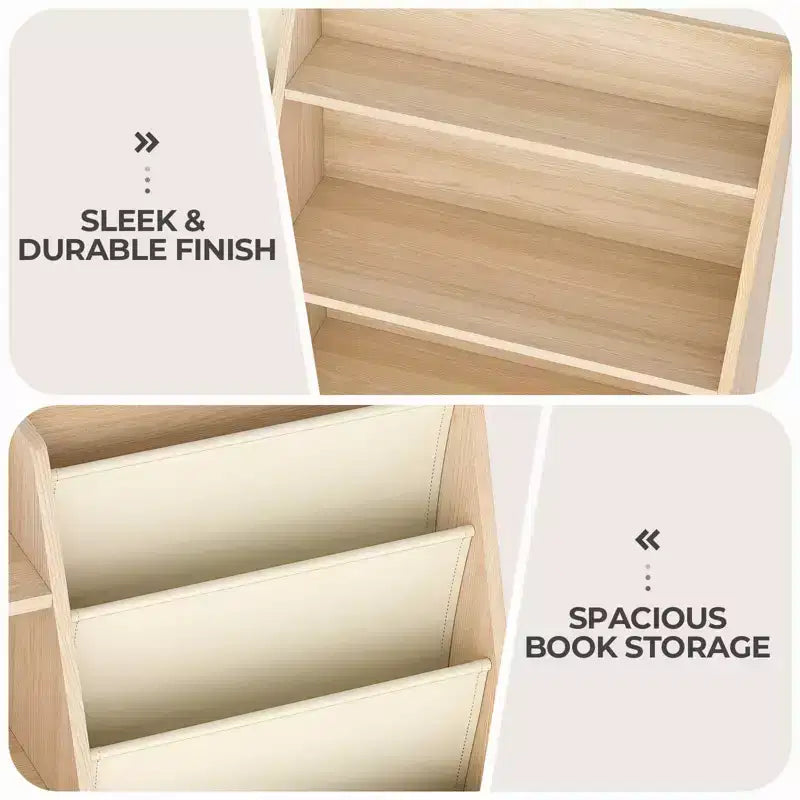 Étagère à Livres et Organisateur de Rangement de Jouets à 4 Niveaux pour Enfants avec Poches en Tissu