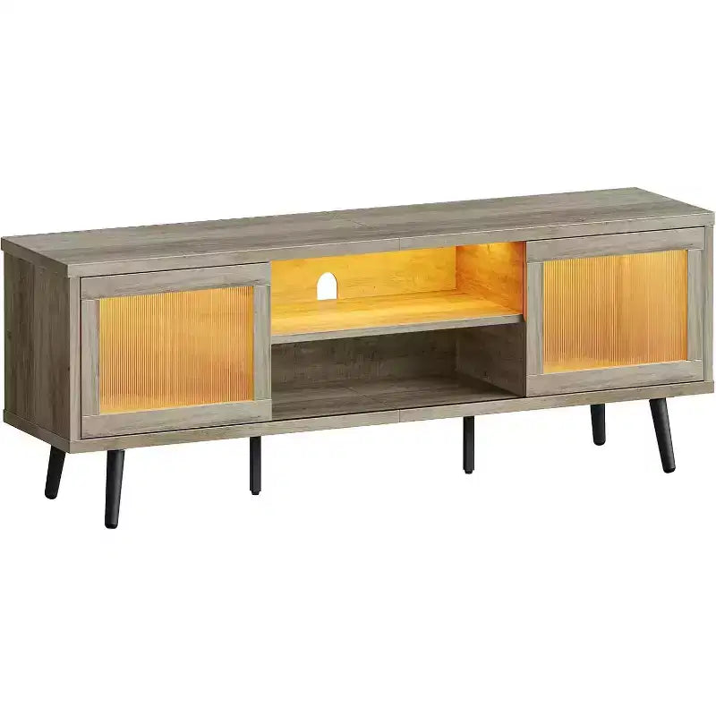 Meuble TV moderne 160 cm avec lumières LED et gestion des câbles – Convient aux téléviseurs jusqu'à 75"