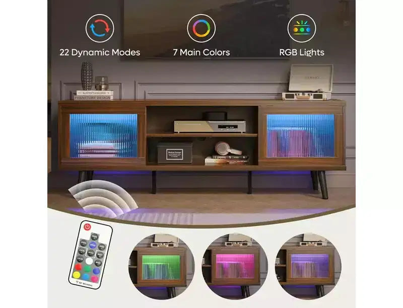 Meuble TV moderne 160 cm avec lumières LED et gestion des câbles – Convient aux téléviseurs jusqu'à 75"