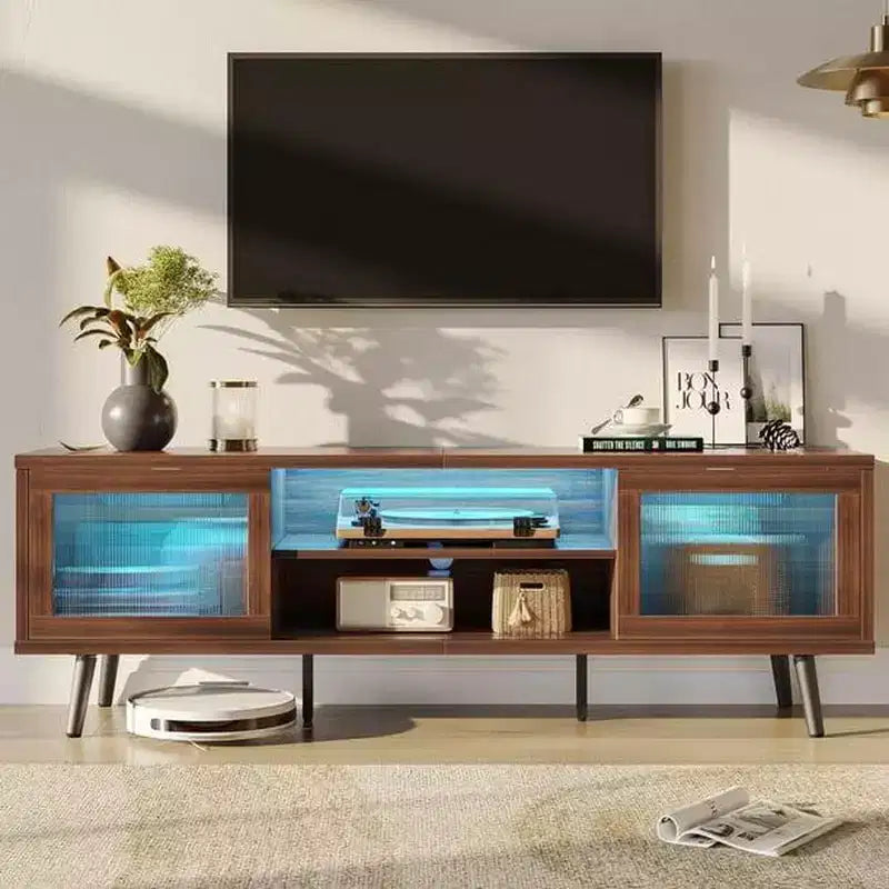 Meuble TV moderne 160 cm avec lumières LED et gestion des câbles – Convient aux téléviseurs jusqu'à 75"