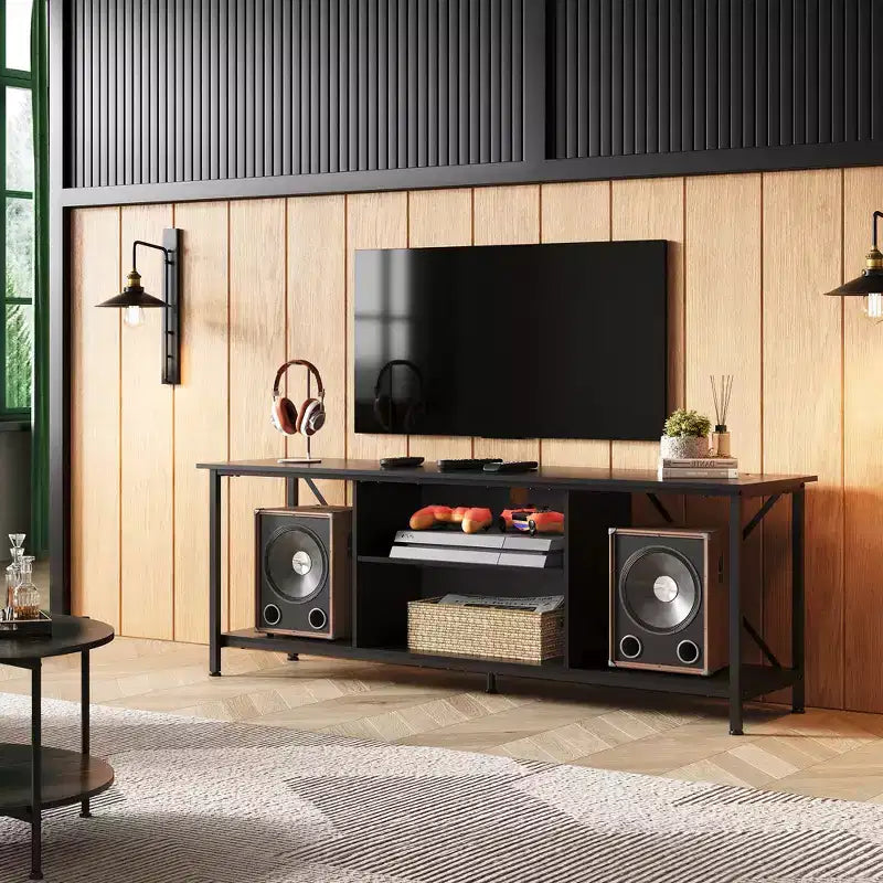 Meuble TV industriel rustique pour téléviseurs de 55 à 65 pouces avec rangement et gestion des câbles