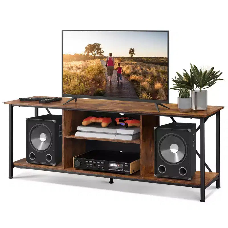 Meuble TV industriel rustique pour téléviseurs de 55 à 65 pouces avec rangement et gestion des câbles