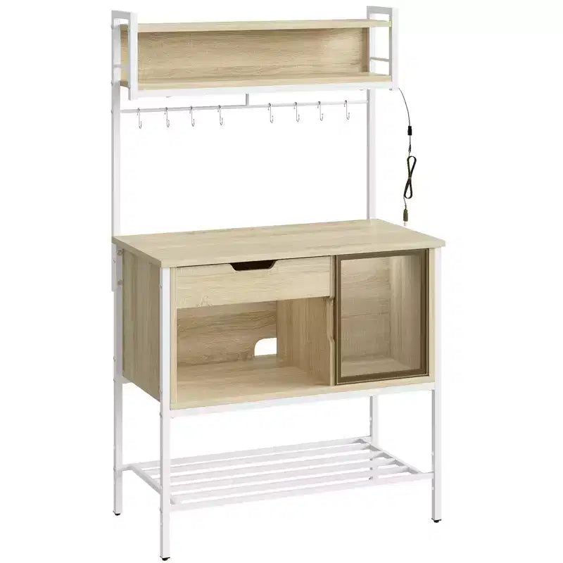 Étagère de cuisine de 60 po avec lumière DEL, 6 niveaux, tiroir, armoire et 8 crochets