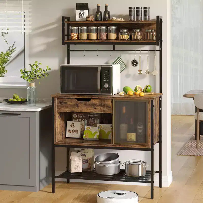 Étagère de cuisine de 60 po avec lumière DEL, 6 niveaux, tiroir, armoire et 8 crochets
