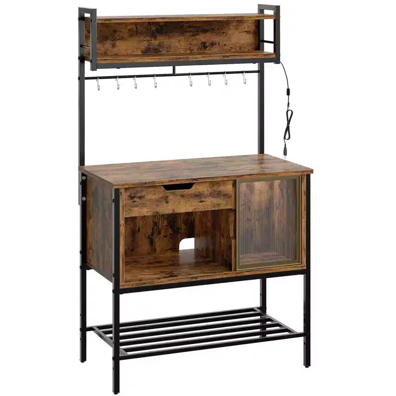 Étagère de cuisine de 60 po avec lumière DEL, 6 niveaux, tiroir, armoire et 8 crochets