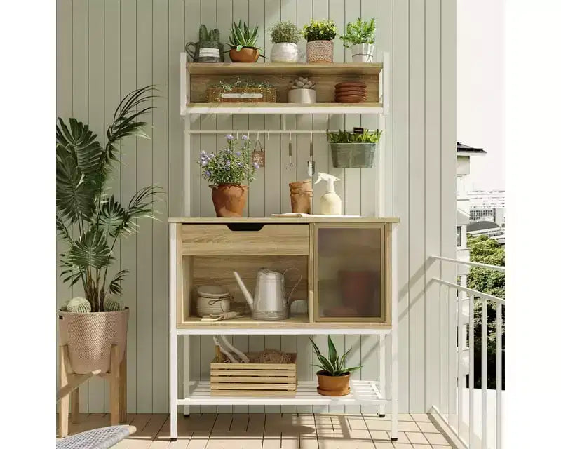 Étagère de cuisine de 60 po avec lumière DEL, 6 niveaux, tiroir, armoire et 8 crochets