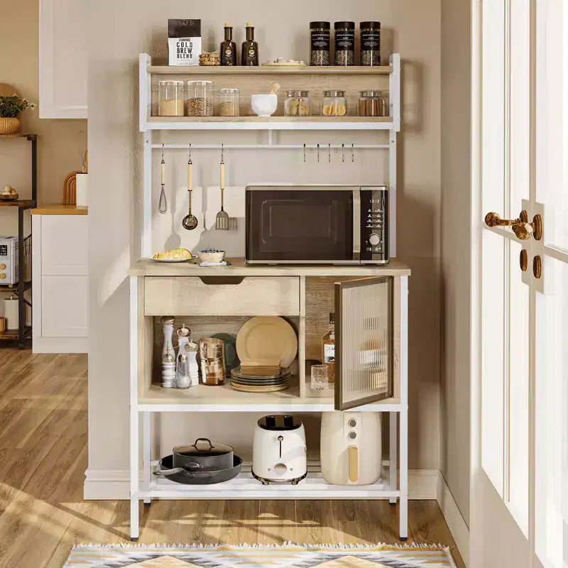 Étagère de cuisine de 60 po avec lumière DEL, 6 niveaux, tiroir, armoire et 8 crochets