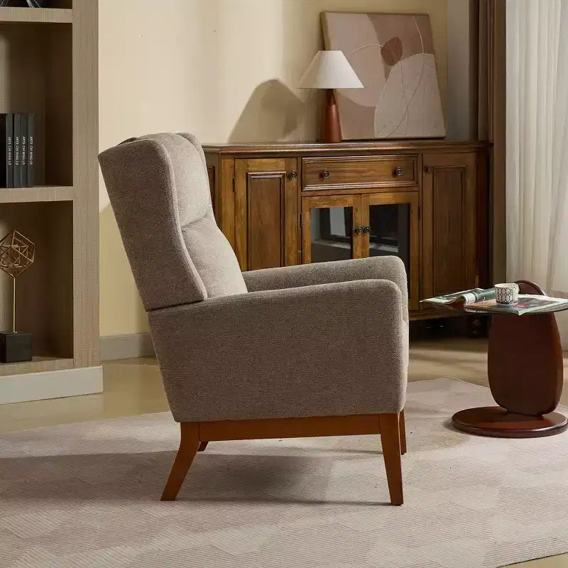 Fauteuil d'appoint moderne à dossier haut – Structure en bois massif, Rembourré