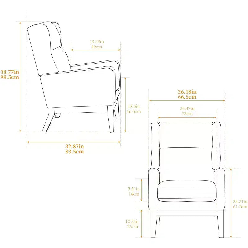 Fauteuil d'appoint moderne à dossier haut – Structure en bois massif, Rembourré