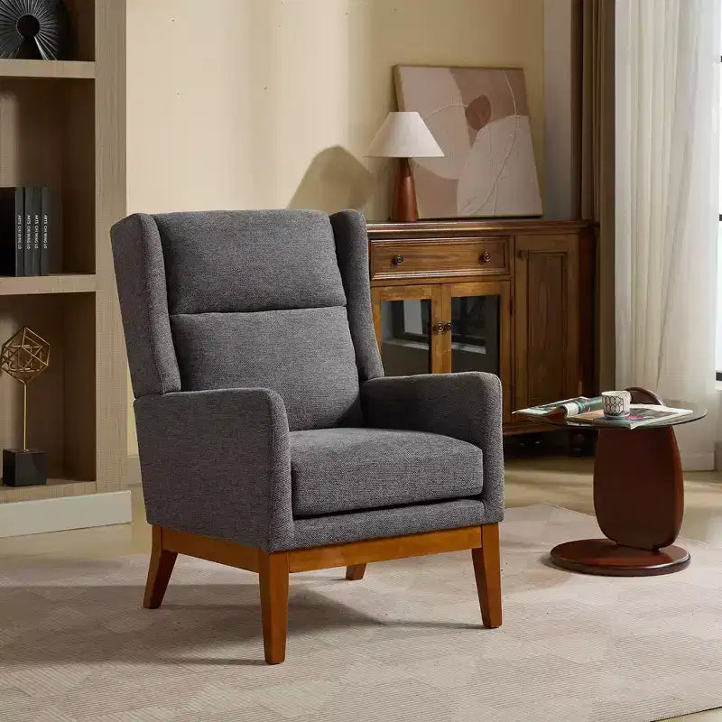Fauteuil d'appoint moderne à dossier haut – Structure en bois massif, Rembourré