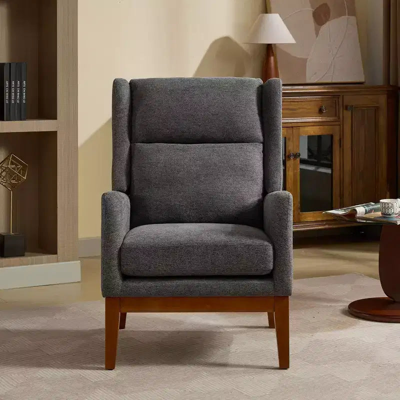 Fauteuil d'appoint moderne à dossier haut – Structure en bois massif, Rembourré