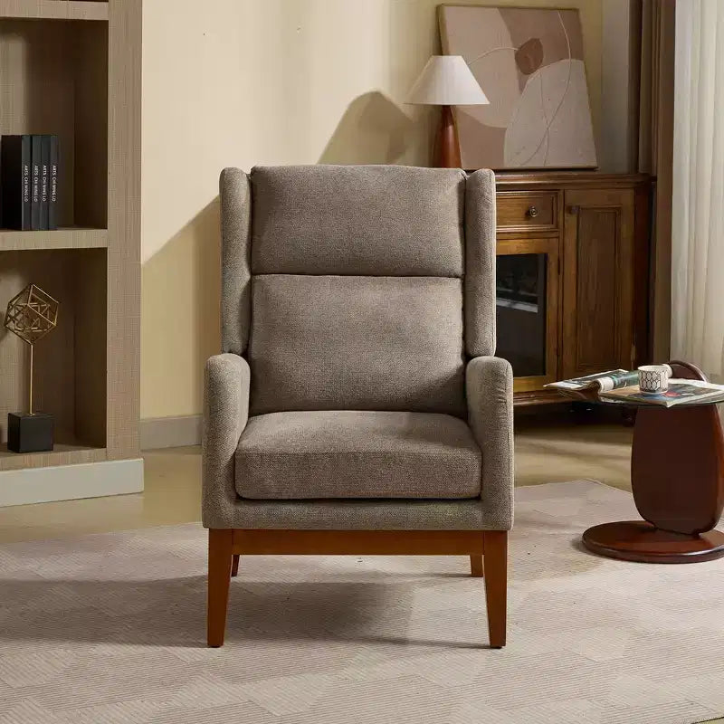 Fauteuil d'appoint moderne à dossier haut – Structure en bois massif, Rembourré