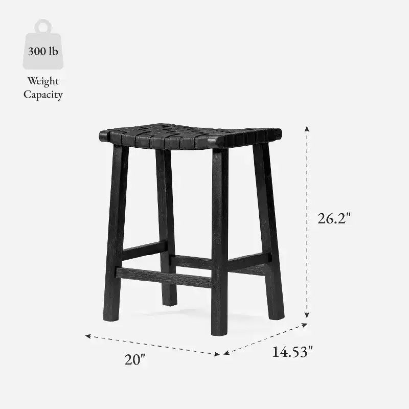 Tabouret de comptoir sans dossier avec assise en similicuir tressé à la main – Hauteur 63,5 cm