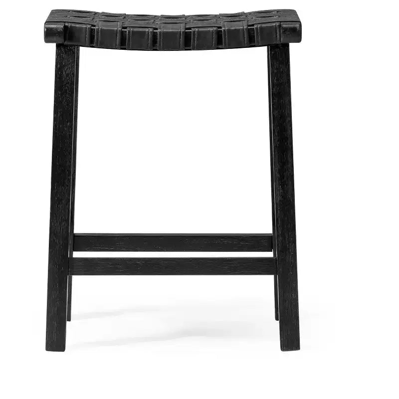 Tabouret de comptoir sans dossier avec assise en similicuir tressé à la main – Hauteur 63,5 cm