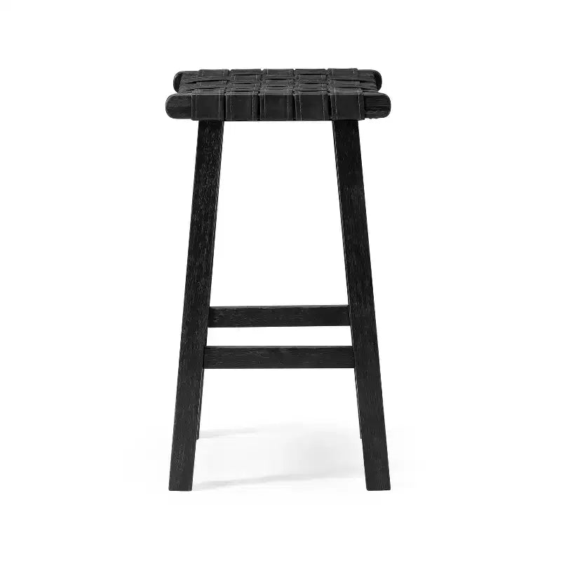 Tabouret de comptoir sans dossier avec assise en similicuir tressé à la main – Hauteur 63,5 cm