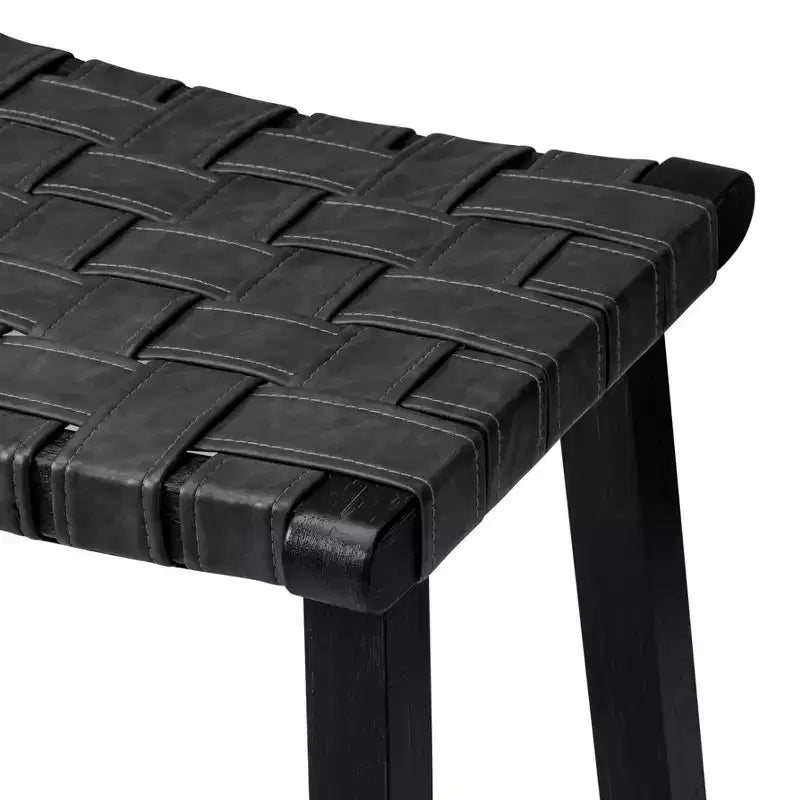 Tabouret de comptoir sans dossier avec assise en similicuir tressé à la main – Hauteur 63,5 cm