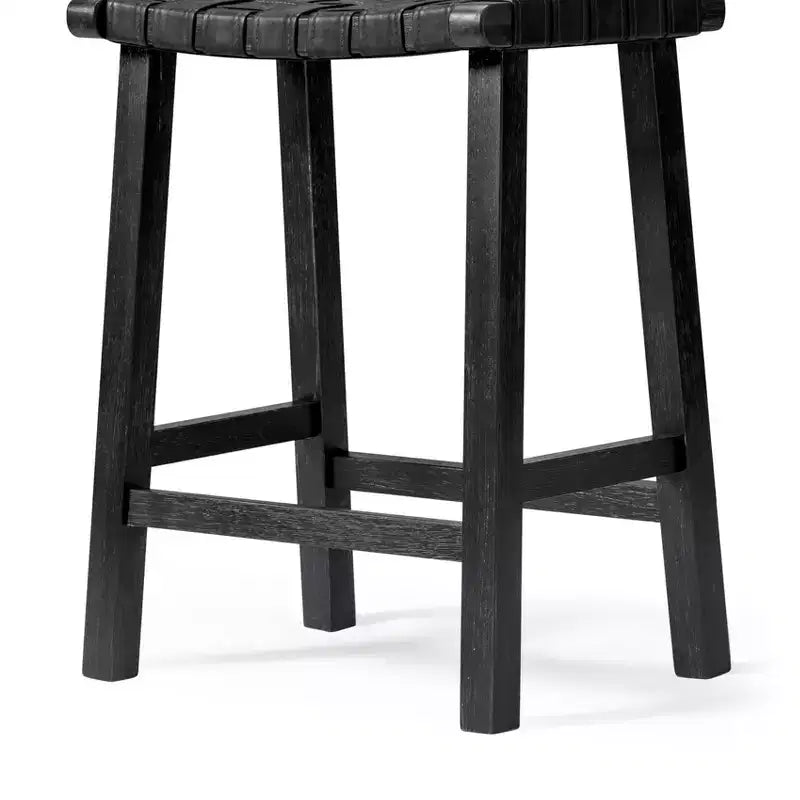 Tabouret de comptoir sans dossier avec assise en similicuir tressé à la main – Hauteur 63,5 cm
