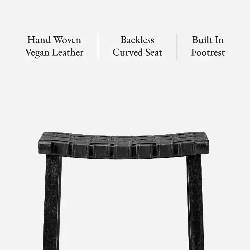 Tabouret de comptoir sans dossier avec assise en similicuir tressé à la main – Hauteur 63,5 cm