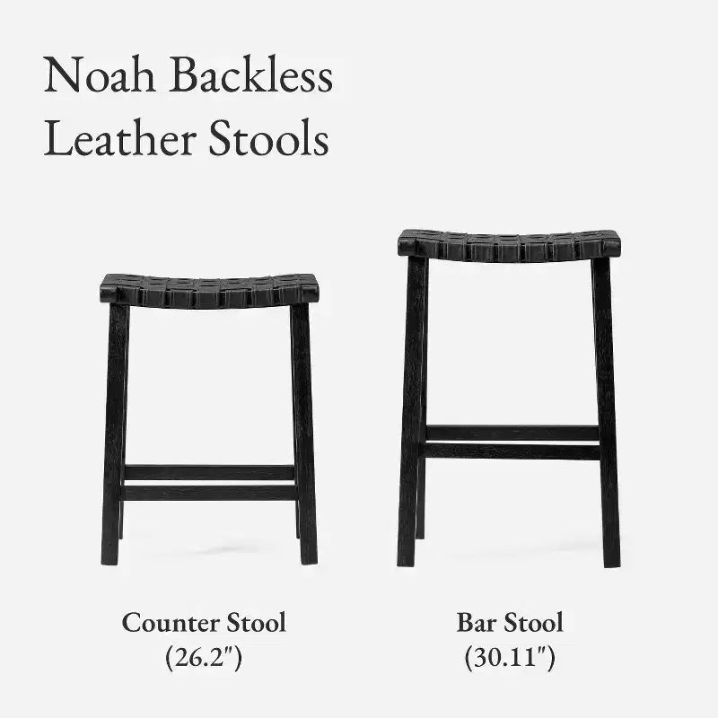 Tabouret de comptoir sans dossier avec assise en similicuir tressé à la main – Hauteur 63,5 cm