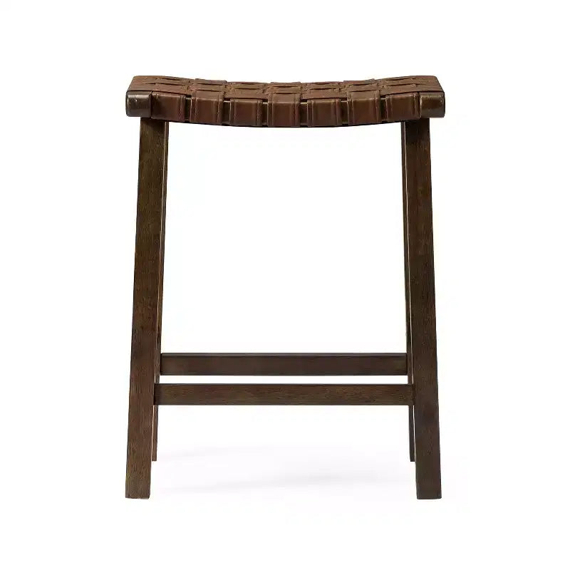 Tabouret de comptoir sans dossier avec assise en similicuir tressé à la main – Hauteur 63,5 cm