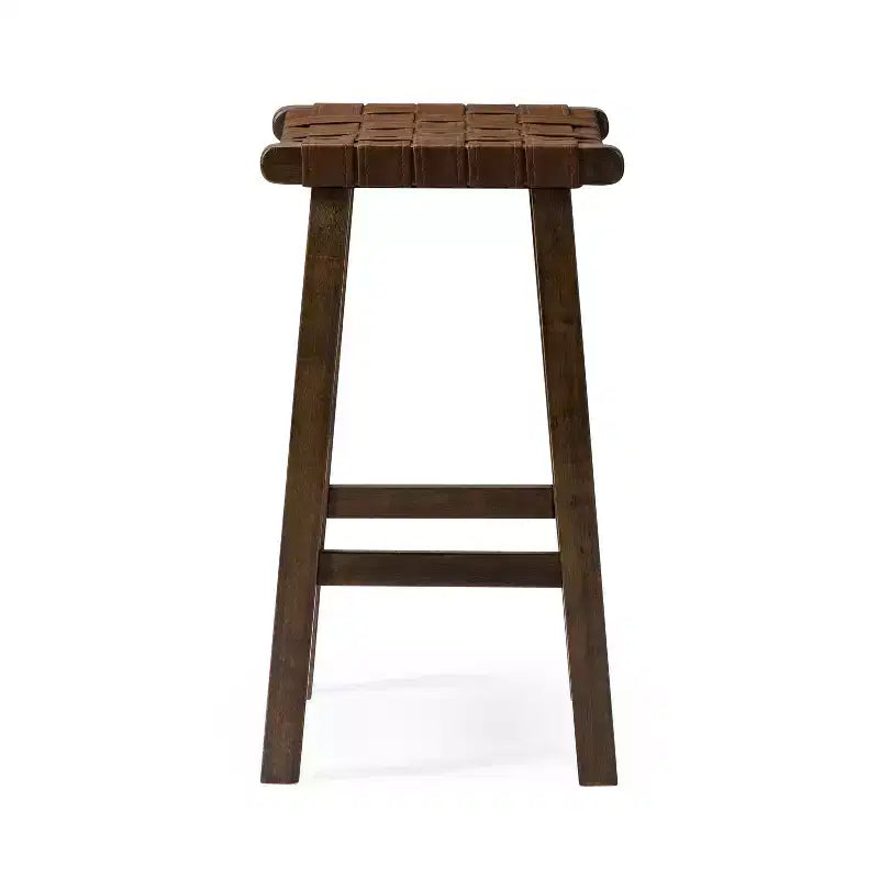 Tabouret de comptoir sans dossier avec assise en similicuir tressé à la main – Hauteur 63,5 cm